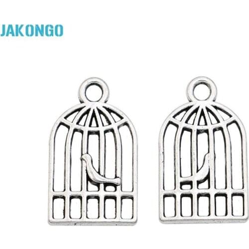 Antique Silver Plated Zinc Alloy Bird Cage Charms Pendants for Jewelry Making DIY Handmade Craft 19x11mm