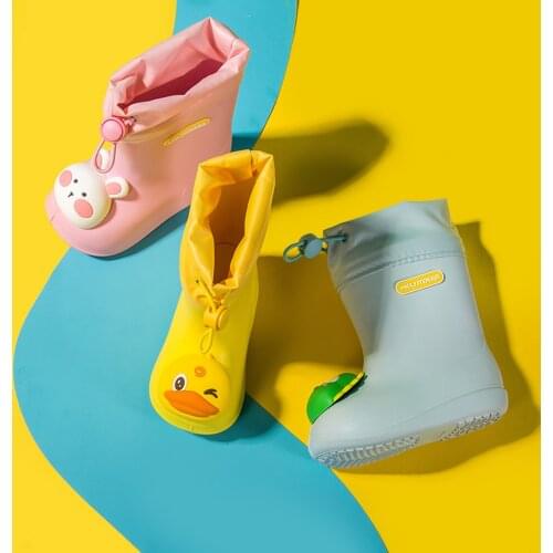 Childrens Shoes Rain Boots PVC Rubber Kids Baby Cartoon Shoes Children Water Shoes Waterproof Rain Boots Non-slip Warm Shoes