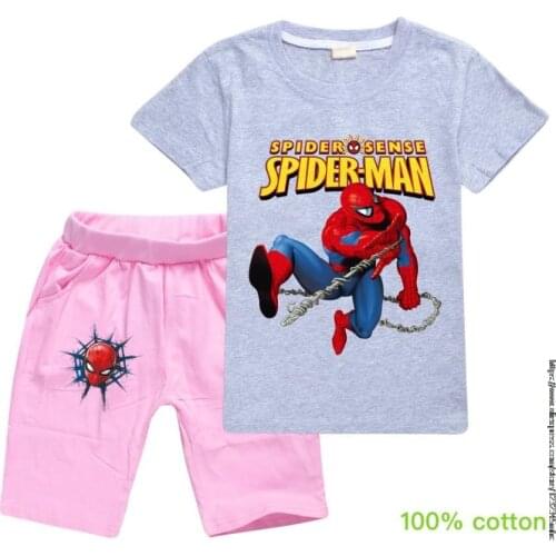 Disney SpiderMan Chipmunks t shirt kids clothes sets t-shirts Sets boys girls t shirts+Shorts Costume kids red shirts