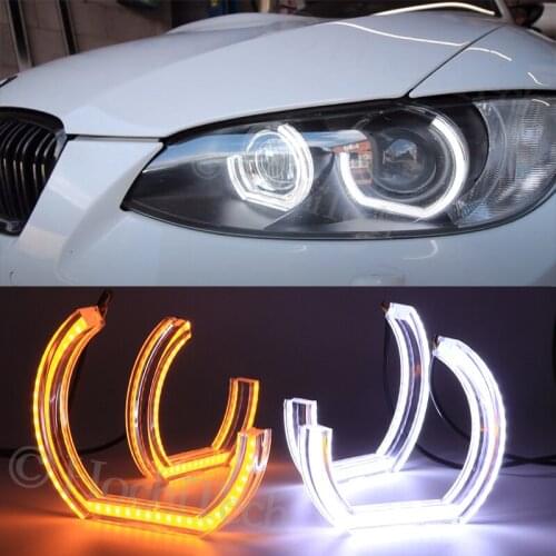 For BMW 3 Series E90 E92 E93 M3 2007-2013 Coupe cabriolet Crystal DTM Style LED Angel Eyes Light White and Yellow Turn Signal