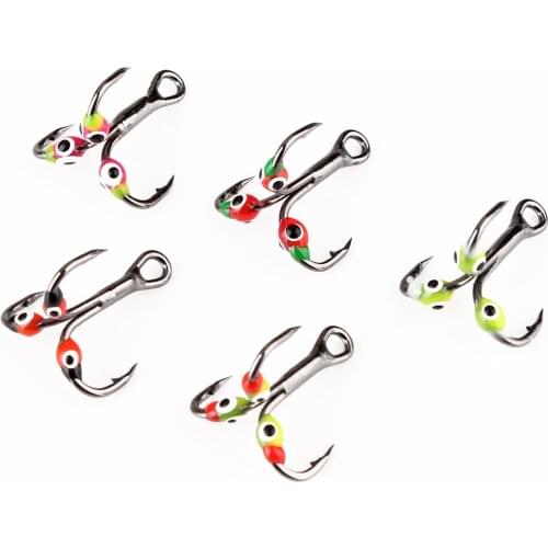 FISH KING 0.4/0.6/0.8g Ice Fishing Hooks Hard Lure High Carbon Steel Barbed Treble Fishhooks For Winter Carp Bass Fishing