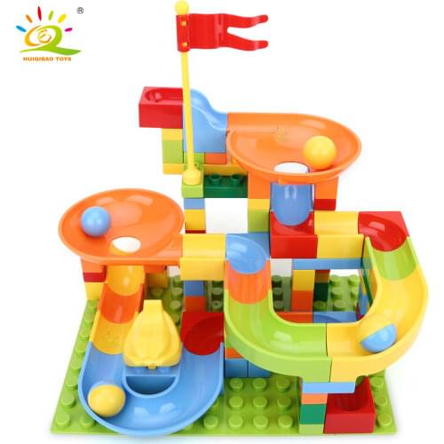 HUIQIBAO TOYS 110pcs BIg Size Marble Race Building Blocks Ball Run Track Large Bricks set Education Toy For Children kids gift