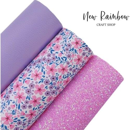 New Rainbow 22x30cm/A4 Pink & Purple Liberty Floral Bundle Faux Leather For Hair Bows, Baby Shoes, Purses, Crafts, DIY Handmade