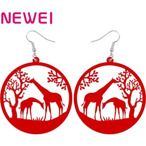 NEWEI Acrylic Round Hollow Anime Tree Giraffe Earrings Animal Drop Dangle Jewelry For Women Girls Teen Kid Charm Decoration Gift