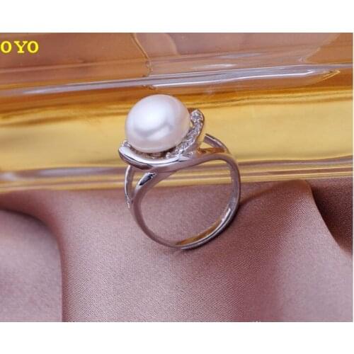 100%925 Silver Inlay Freshwater Pearl Ring Free Adjustable Size Ring