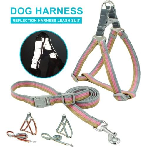 Contrast Cat Dogs Harness Leash Set Adjustable Explosion-Proof Reflective Dog Vest Comfortable Durable Walking Pets Harnesses