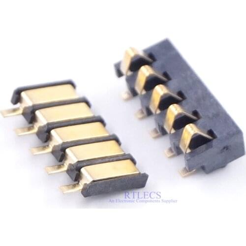 50pcs Spring Compression Contact 2.5 mm Pitch 5 Pin Female Male Connector Surface Mount Battery Connectors Reflow Solder PCB