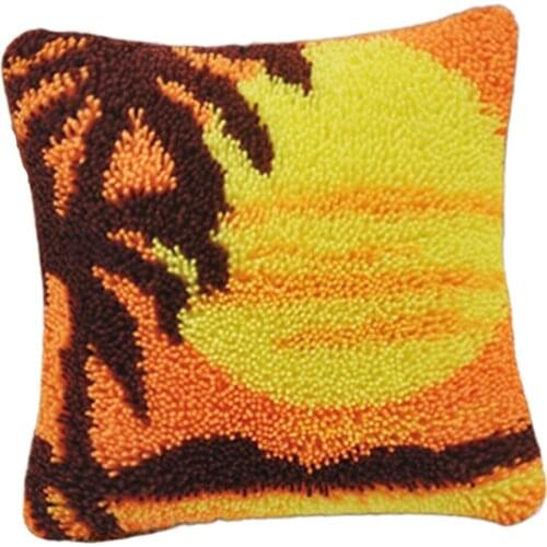 Latch Hook Kit Sunset Landscape Cushion Cover DIY Craft Needlework Crocheting Cushion Embroidery