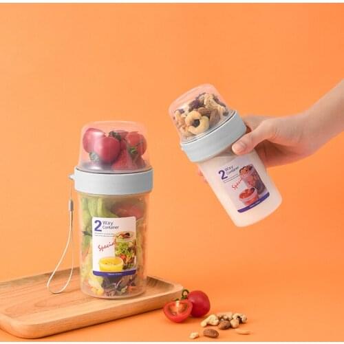 Kitchen Food Storage Containers Transparent Plastic Double-deck Crisper Separable Fruit Nuts Snacks Salad Portable Storage Boxes