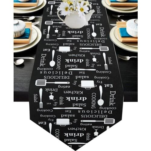 Kitchen Text Knife And Fork Table Runner Wedding Table Decor Flower Cake Tablecloth and Placemat Christmas Decor