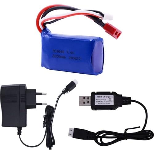 Lipo Battery 7.4V 2200mah 2S T Plug and USB Charger for Wltoys A959-B A969-B A979-B K929-B RC Car Boat or for A959 rc car parts