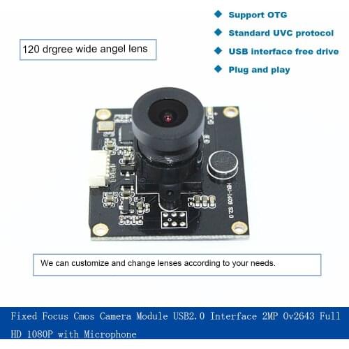 Fixed Focus Cmos Camera Module USB2.0 Interface 2mp Ov2643 Full HD 1080P with Microphone