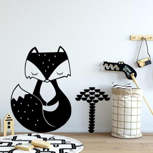 Cartoon Fox Wall sticker Kids Room Wall Decoration Nordic Forest Animals Decal Childrens Bedroom Decor Art Mural DIY