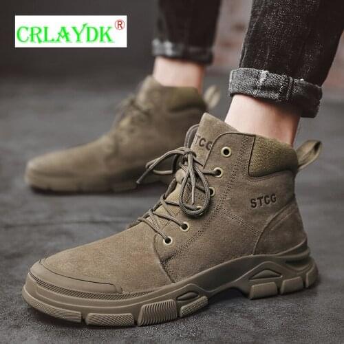 CRLAYDK Mens Outdoor Sport Shoes Tooling Vintage Work Waterproof Hiking Boots Leather Motorcycle Booties Combat Botas De Hombre
