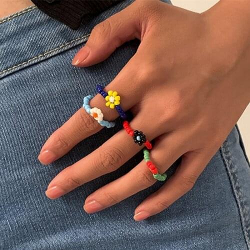 New 1PC Cute Transparent Resin Acrylic Handmade Beaded Rhinestone Colourful Geometric Square Round Rings for Women Jewelry Party