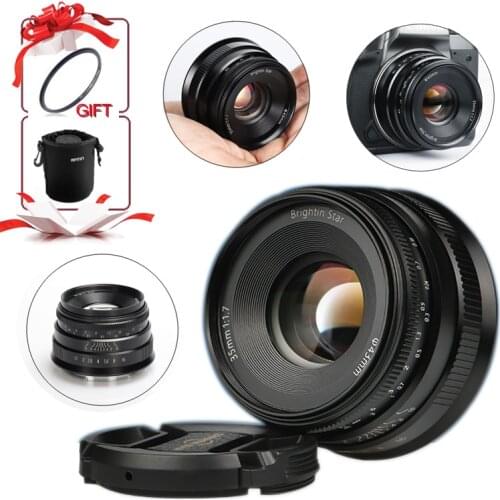 Brightin Star 35mm F1.7 Large Aperture Focus Lens For Canon EOS-M mount for SONY for FUJI for Panasonic Micro 4/3 Camera