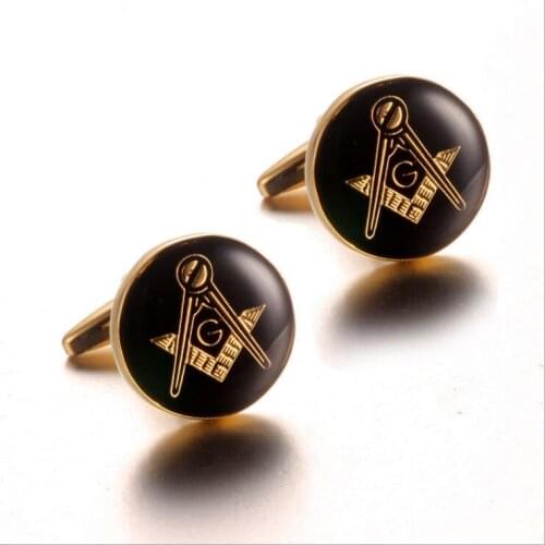 Wholesale 5pairs/lot Free Mason Cufflinks Classic Round Golden Cuff Links Masonic Freemason Cufflinks Enamel Buttons Men Gift HQ