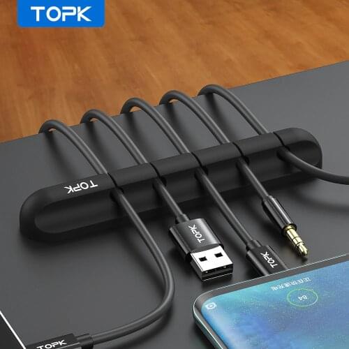 TOPK USB Cable Organizer Protector Office Cable Management Holder Winder Clip for Headphone Mouse Earphone Wire Keyboard Cord