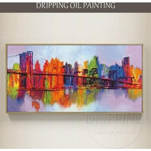 Gifted Artist Hand-painted High Quality Abstract New York Landscape Oil Painting on Canvas Abstract Colorful City Oil Painting