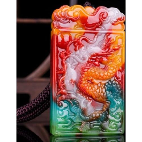 Chinese Natural Color Jade Dragon Pendant Necklace Hand-Carved Charm Jewelry Accessories Fashion Amulet Men Women Lucky Gifts
