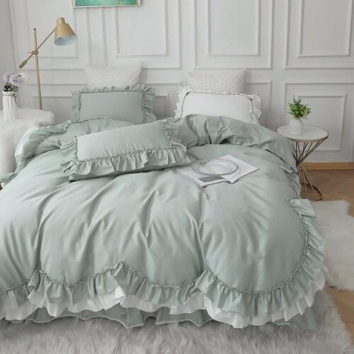 Simple Bedding Set 140 Long-staple Cotton Duvet Cover Bed Skirt 4-piece Set Pure Cotton Princess Style Lotus Leaf Lace Bedding