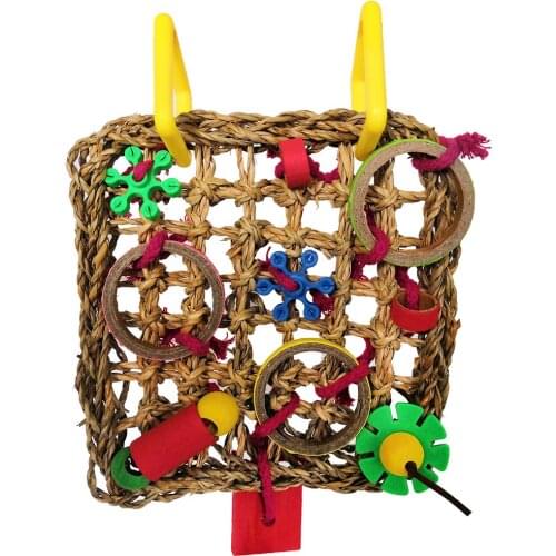 Colorful Funny Parrot Toys Woven Seagrass Birds Foraging Wall Toy Climbing Chewing Hanging Mat Toy Parrots Chewing Training Tool