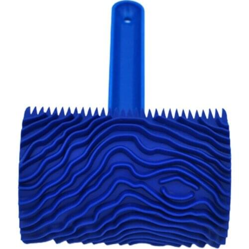 Blue Wood Grain Tool with Rubber Handle Graining Empaistic Stamp Pattern for Wall Painting DIY Decoration Paint Roller