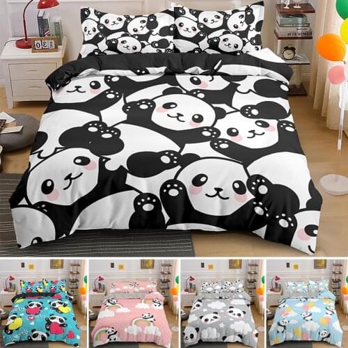 Cartoon Panda Printed 3d Bedding Set Bedroom Decor Duvet Cover With Pillowcase 2/3pcs Single Queen King Bedclothes