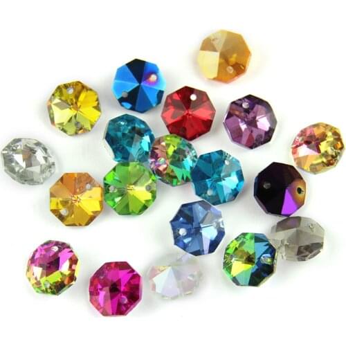 50pcs /lot 14mm Mixed Colors Crystal Bbeads Octagon Original In 2 Holes For Crystal Chandelier Parts For Parts And DIY