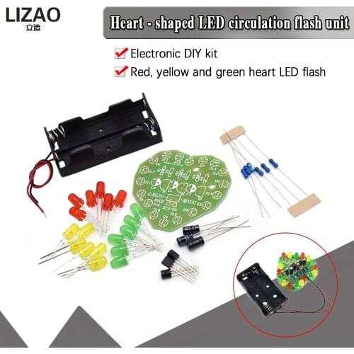 Red Yellow Green heart-shaped LED circulating lamp parts electronic production flashlight DIY kit Student Electronic Laboratory