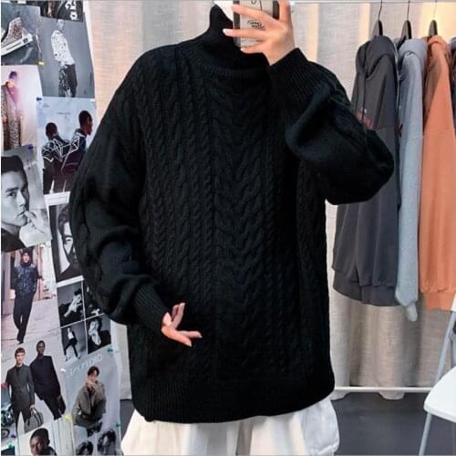 2021 Men Solid Turtleneck Winter Loose Sweater Autumn Mens Korean Fashion Harajuku Knitted Sweatercoat Casual Vintage Pullovers