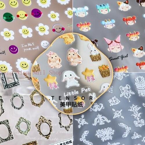 New technology 5D three-dimensional embossed embossed adhesive nail stickers stickers Bohemian style nail art decorative decals