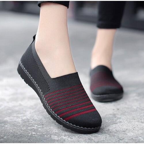 Flat Shoes Women Knitted Mesh Breathable Casual Loafers Female Slip on Ballets Shallow Walking Mother Shoes Autumn New