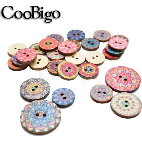 2 Pack Vintage Mixed Double Hole Button Flower Painting Buttons Wooden For Phone Case DIY Scrapbook Home Sewing Accessories