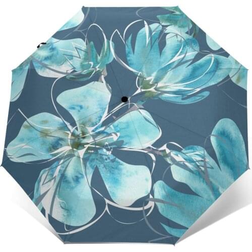 Watercolor Floral Teal Windproof Automatic Folding Inverted Umbrella Portable Paraguas for Man Woman