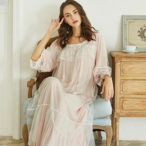 Nightgown Cotton Lace Women Long Dress Romantic Sleepwear Woman Princess Nightdress 2021 Fashion