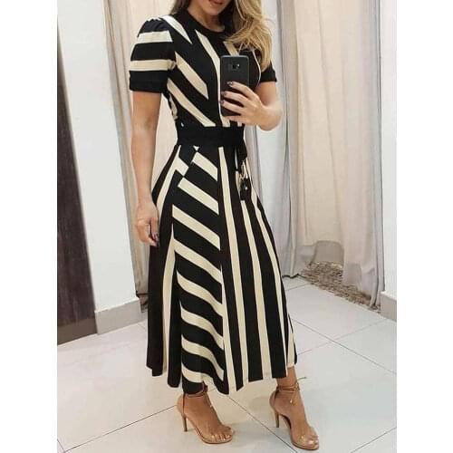 Striped Colorblock Short Sleeve Maxi Dress Women Casual Daily Long Dresses