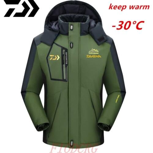 Daiwa Winter Outdoor Fishing Jacket Thick Warm Velvet Coat Windproof Hooded Jackets Mountaineering Outerwear Fishing Clothes