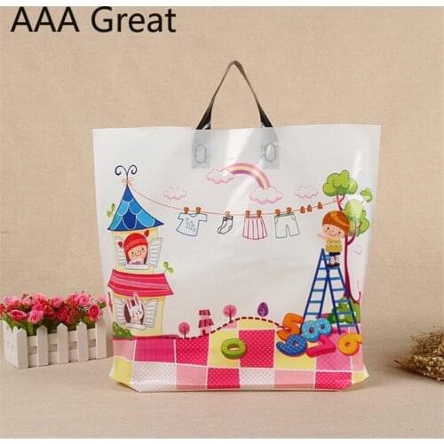 100Pcs/Lot Beautiful Gift Bags Plastic Pouches Shopping Gift Package Bag Handle Birthday Wedding Party Clothes Shoes Supermarket