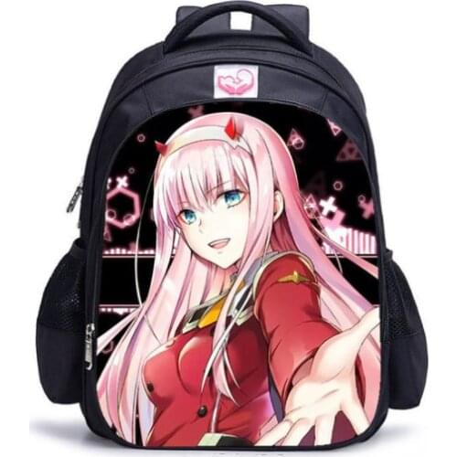 16 inch Anime Darling In The FranXX Children Backpack Student Schoolbag Zero Two Boys Girls Shoulder Bags Orthopedic Mochila