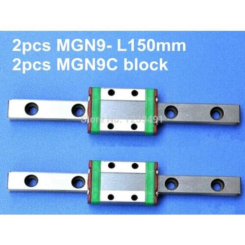 2pcs 9mm linear rail guide MGN9 150mm with 2pcs mini MGN9C linear block