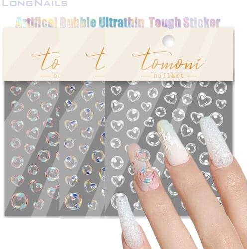8*10cm Artifical Aurora Bubbles Nail Stickers LongNails Ultrathin& Tough Heart Sphere Central Clear Nail Pink 5D Stickers to:136