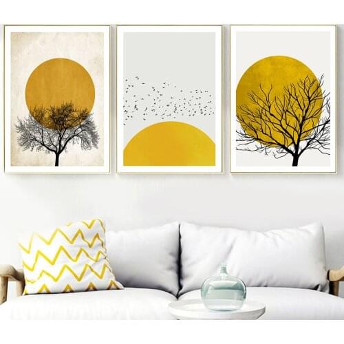 Abstract Tree sun Minimalist Wall Art Canvas Painting Nordic Posters And Prints Wall Pictures For Living Room Scandinavian Decor