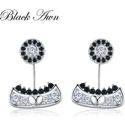 Black Awn New 100% 925 Sterling Silver Black Spinel Trendy Engagement Earrings for Women Fine Jewelry Bijoux Brincos I042