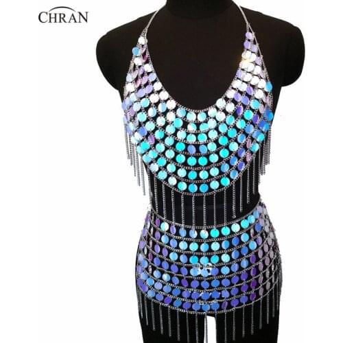 Chran Sexy Sparkly Skirt Summer 2018 Mermaid Crop Tops Tassel Necklaces & Pendants Bikini Wear Sequin Womens Jewelry Accessories