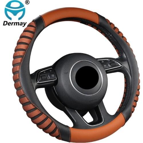 DERMAY Car Steering Wheel Cover PU Leather + Ice silk funda volante M size fit 14-15" 37-38CM Steering Wheel Auto Accessories