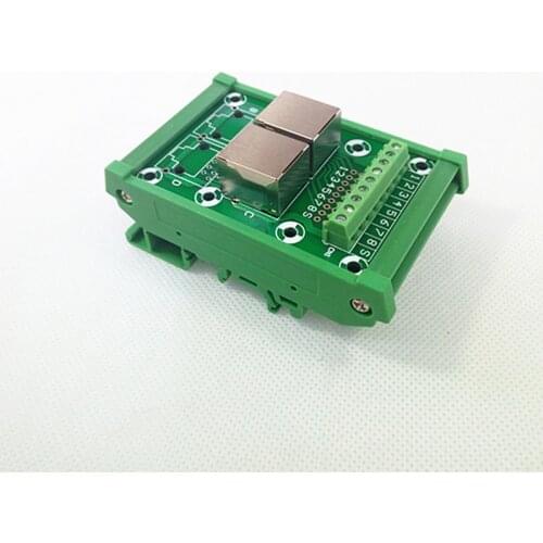 DIN Rail Mount RJ45 Module,RJ45 8P8C Right Angle Jack 2-Way Buss Breakout Board, Terminal Block, Connector