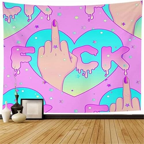 Tapestry Wall Hanging Girl Pink Hater Hand Showing Middle Finger Decorative Tapestries Bedroom Living Room Dorm Home Decor