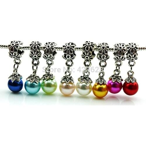 JINGLANG Fashion Retro Black Alloy Beads Charms Dangle Artificial Pearl Charms DIY Beaded Bracelets Jewelry Accessories