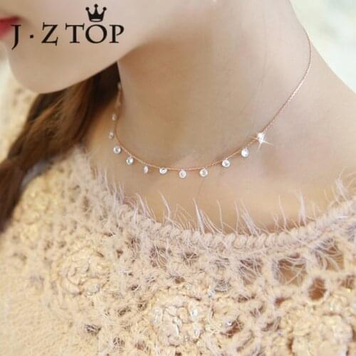 JZTOP Dazzling Zircon Necklace Woman Luxury Crystal Tassel Silver/Rose Gold Color Choker Necklaces Girl Clavicle Chain Jewelry